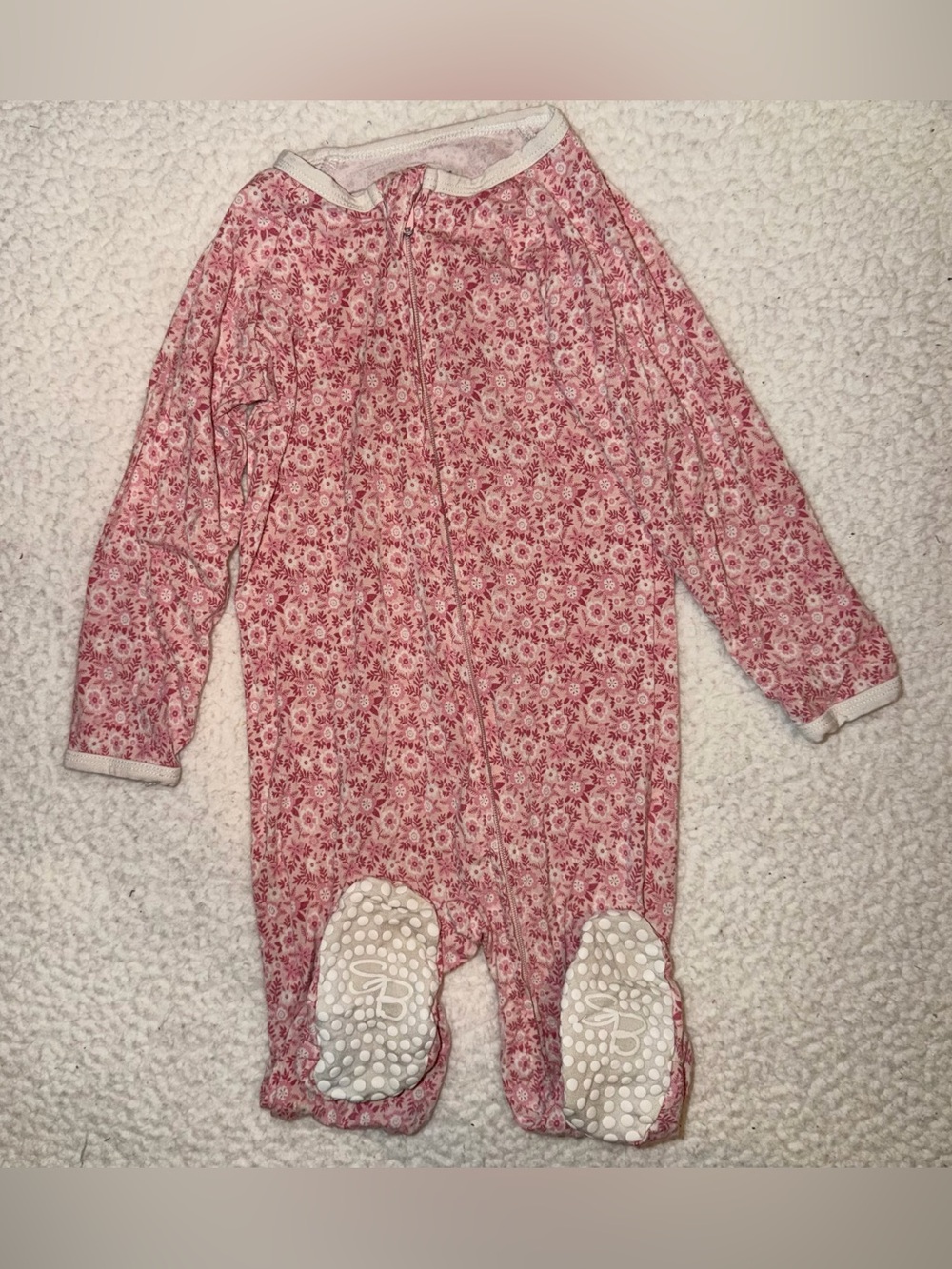 Sweet Bamboo Baby Pink Floral Zip Footed One-Piece size 12/18 months